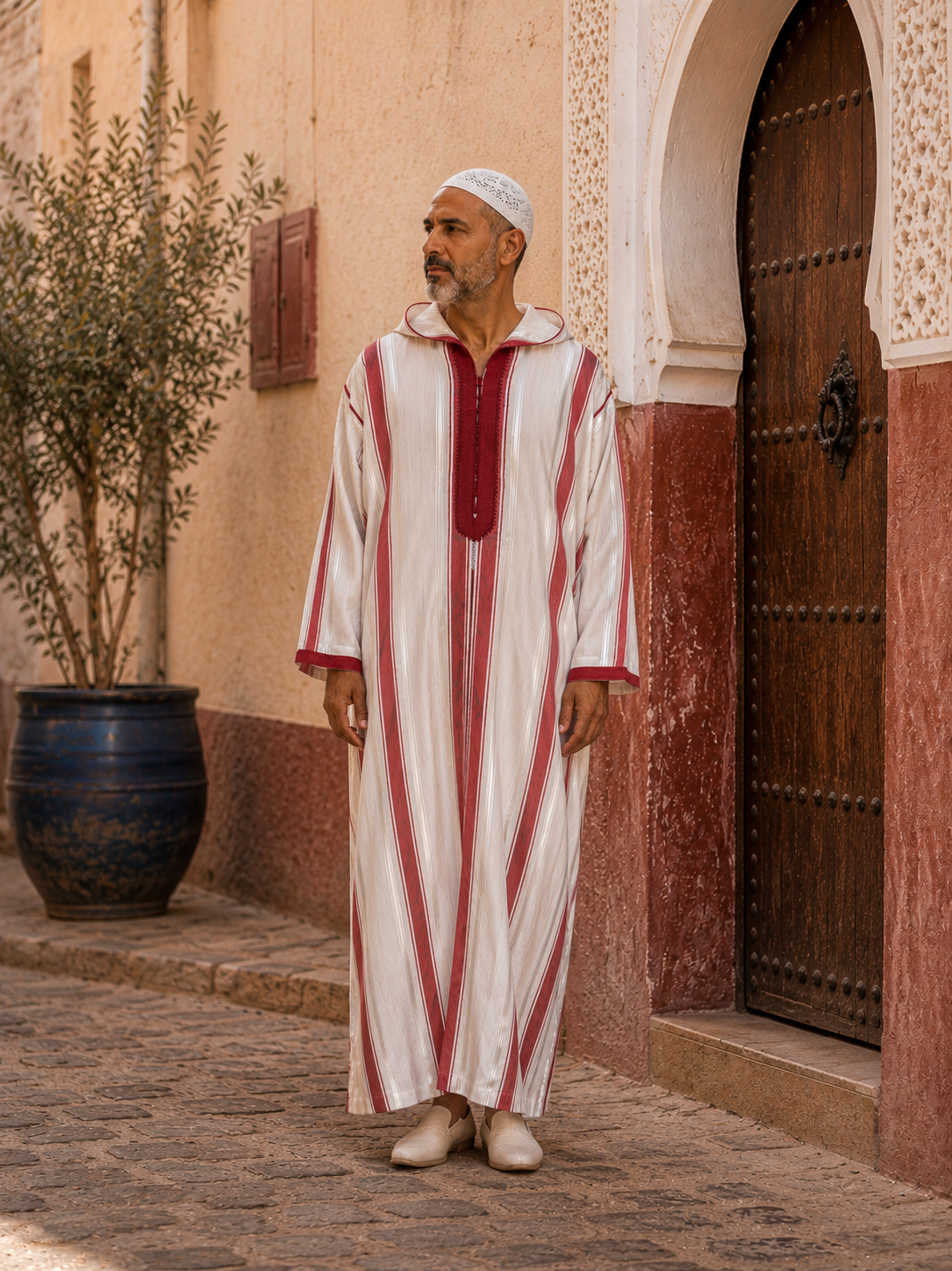 Moroccan Djellaba – Red & White Stripes