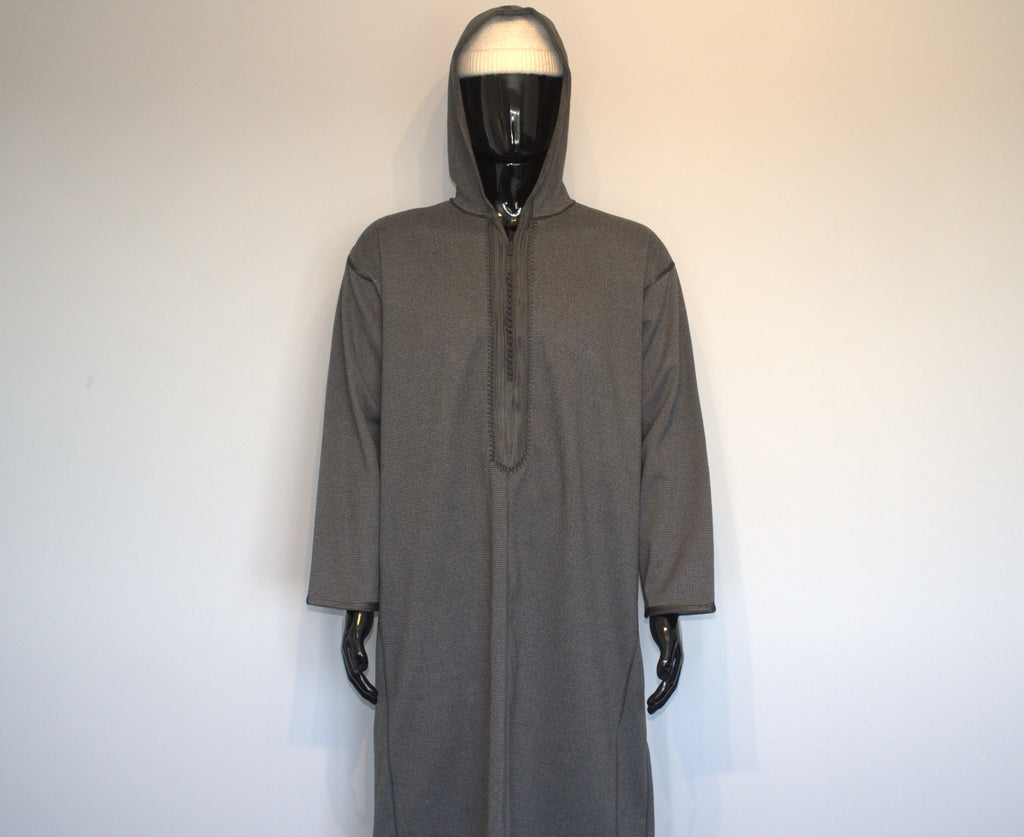 Moroccan Winter Djellaba – Charcoal with Matching Embroidery