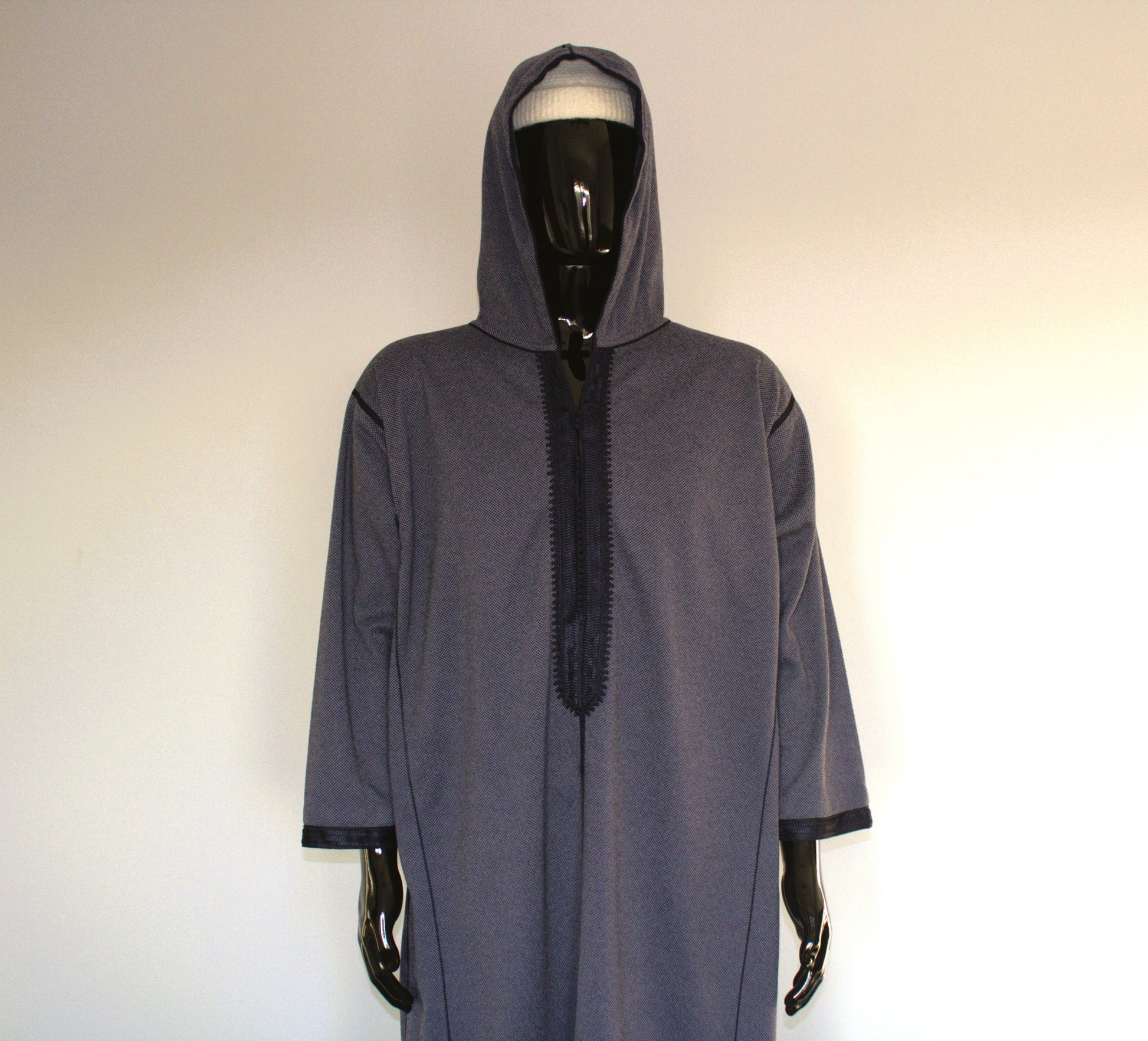 Morrocan Winter Djellaba – Blue with Navy Embroidery