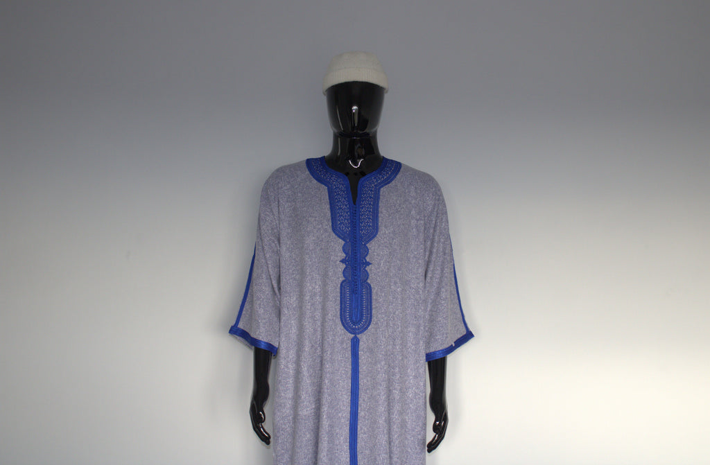Moroccan Gandora – Blue with Royal Blue Embroidery