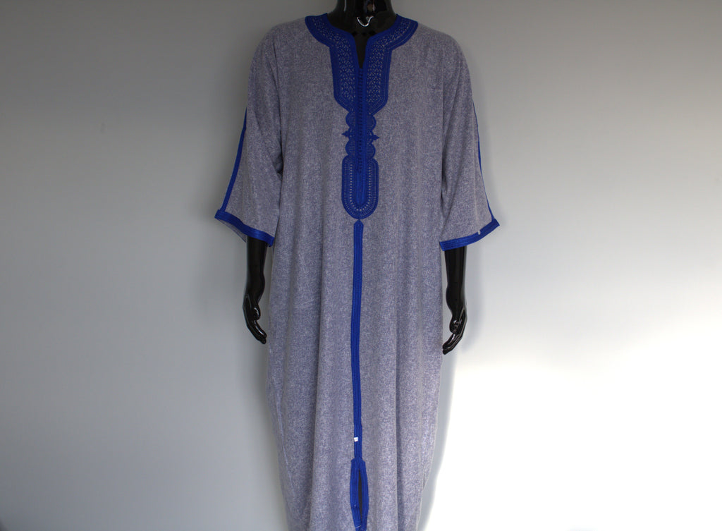 Moroccan Gandora – Blue with Royal Blue Embroidery