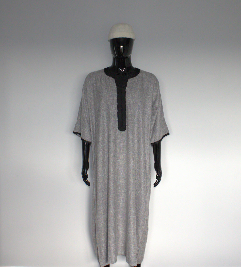 Moroccan Gandora – Grey with Black Embroidery