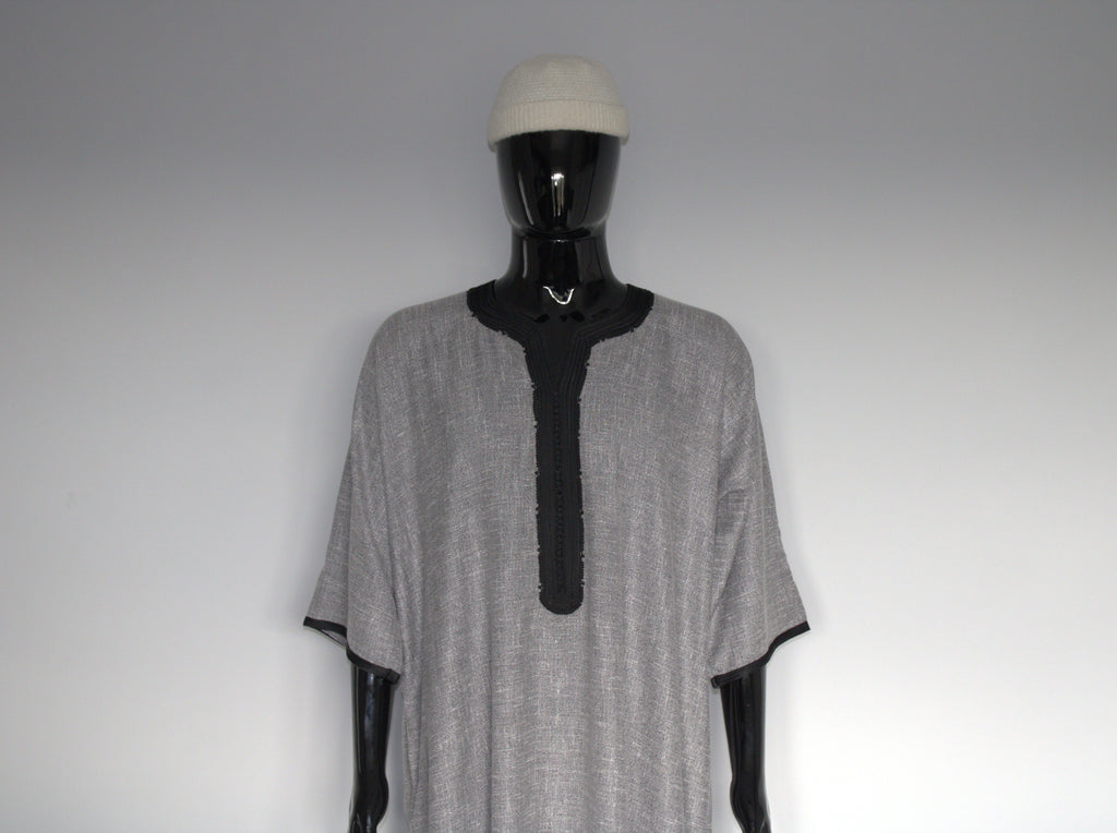 Moroccan Gandora – Grey with Black Embroidery