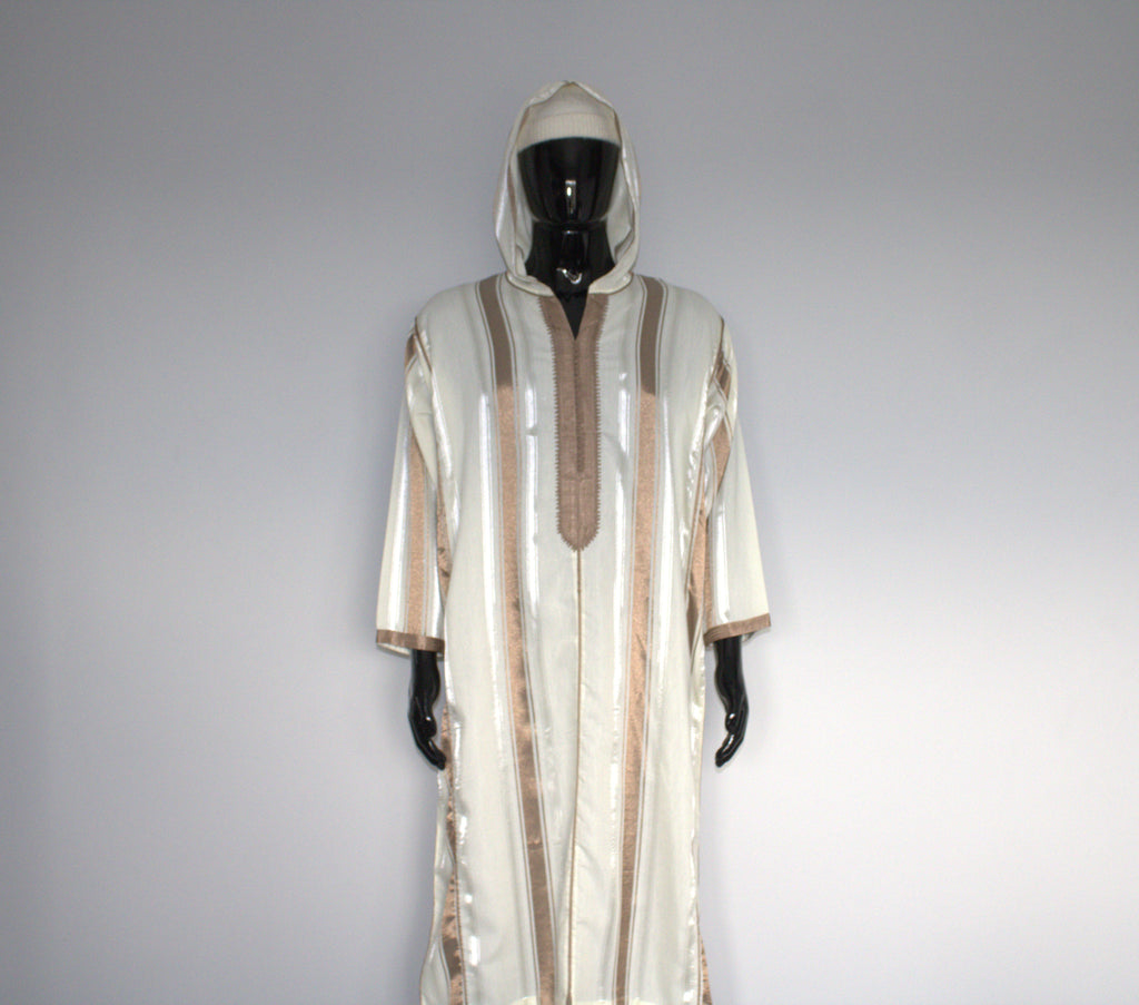 Moroccan Djellaba – Brown & White Stripes