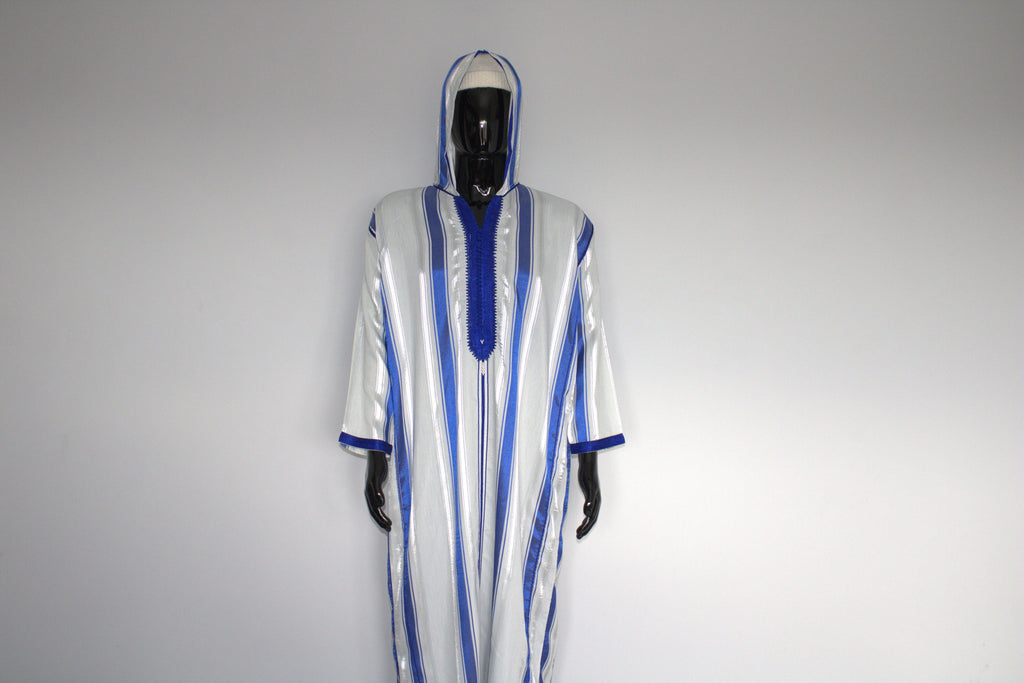 Moroccan Djellaba – Blue & White Stripes