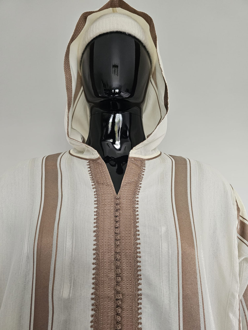 Moroccan Djellaba – Brown & White Stripes